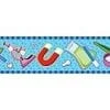 A blue border with different colored objects on it.