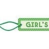 A green tag with white polka dots and the word " girl 's ".