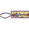 A purple tag with the words " girls " written on it.