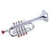A toy trumpet with five different colored keys.