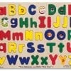 A wooden puzzle with letters and numbers.