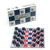 A board game with checkers and chess pieces.