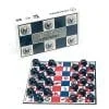 A board game with checkers and chess pieces.